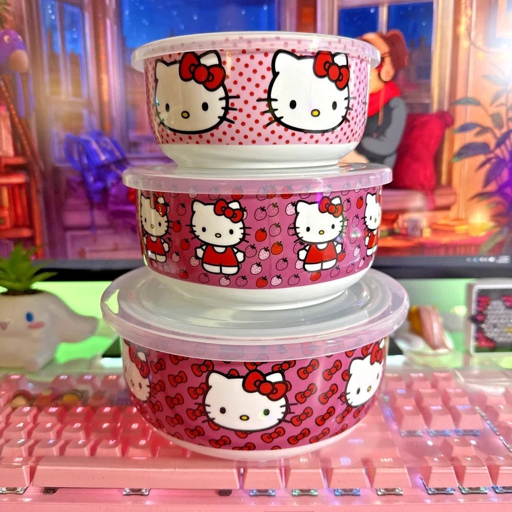Sanrio Hello Kitty Ceramic Food Storage Bowls Set Lid Strawberry S M L 2023 READ